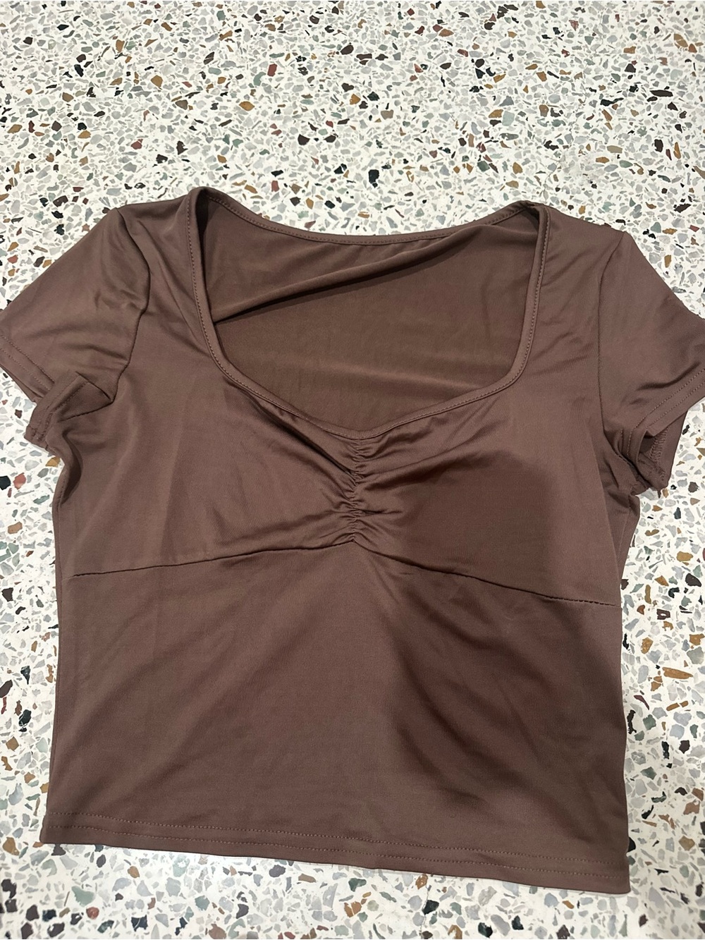 SHEIN Brown Ruched V-Neck Crop Top